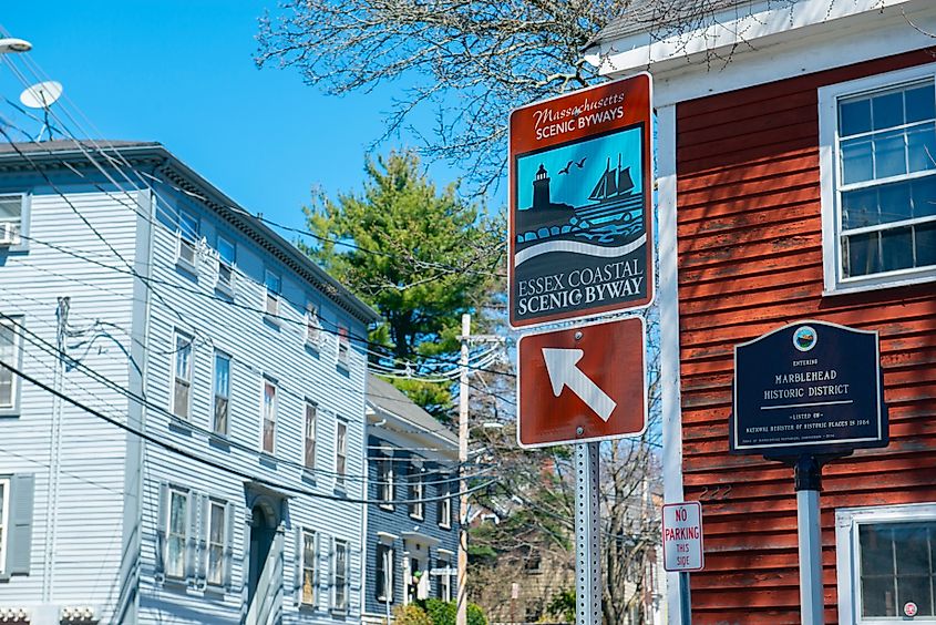 A sign for the Essex Coastal Scenic Byway in Massachusetts.