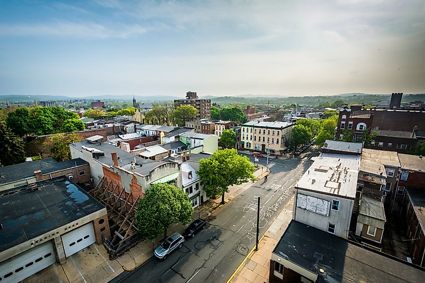  Aerial view of downtown Reading, Pennsylvania.