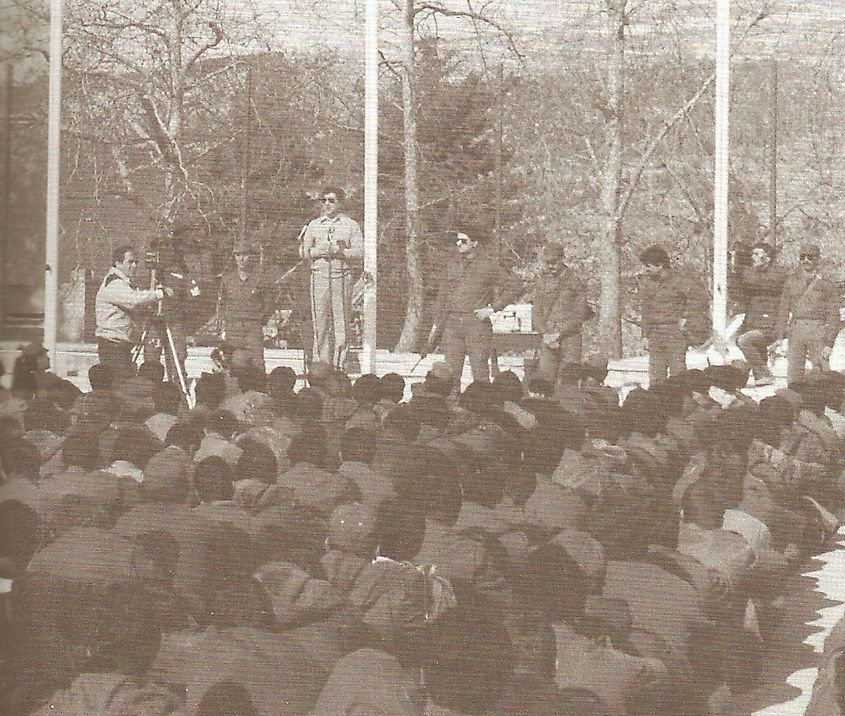 The leader of the Kataeb, Bachir, Giving A Speech At Don Bosco Training Camp. Image Credit Georges Hayek via Wikimedia.