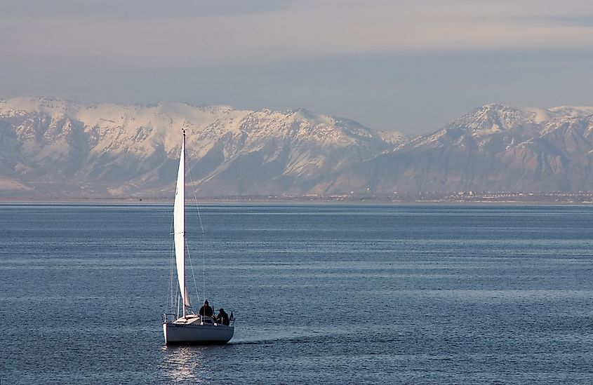 A boat in the Great Salt Lake of Utah.