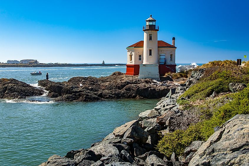 The Bandon Lighthouse on the Coquille River in Bandon, Oregon.