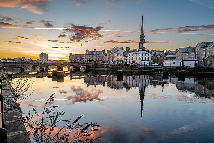 A winter morning in Ayr, South Ayrshire, Scotland, with crisp air and a light frost covering the streets and buildings.