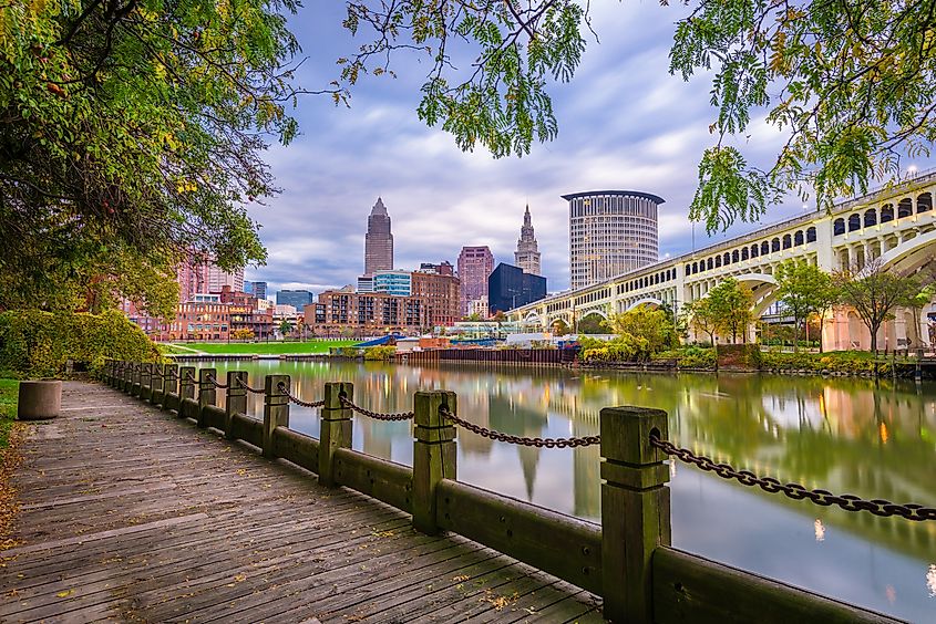 View of Cleveland Ohio along the Cuyahoga River.