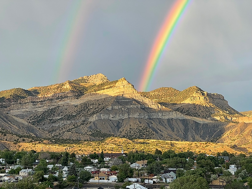 Rainbow over Helper, a city in Utah.