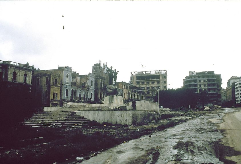 View of war ravaged Beirut, Lebanon. Image Courtesy of the Beirut Collection (COLL/4232), Archives & Special Collections OFFICIAL USMC PHOTOGRAPH