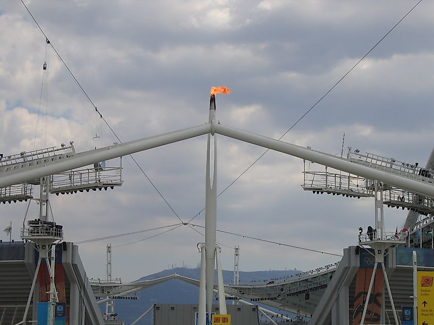 The Olympic Flame on the last day of the 2004 Summer Olympics. Fanouria via Shutterstock.com