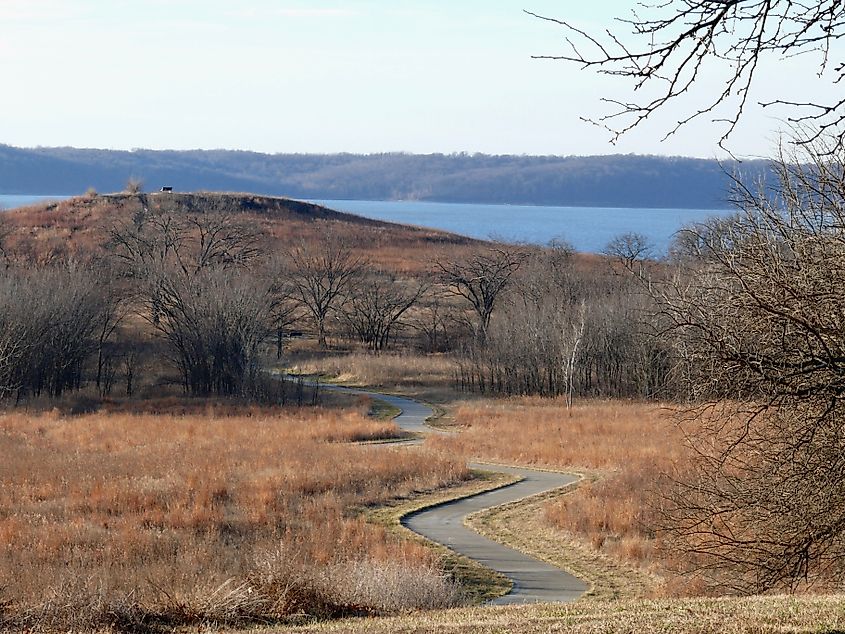 A path winds toward Clinton Lake in Kansas.