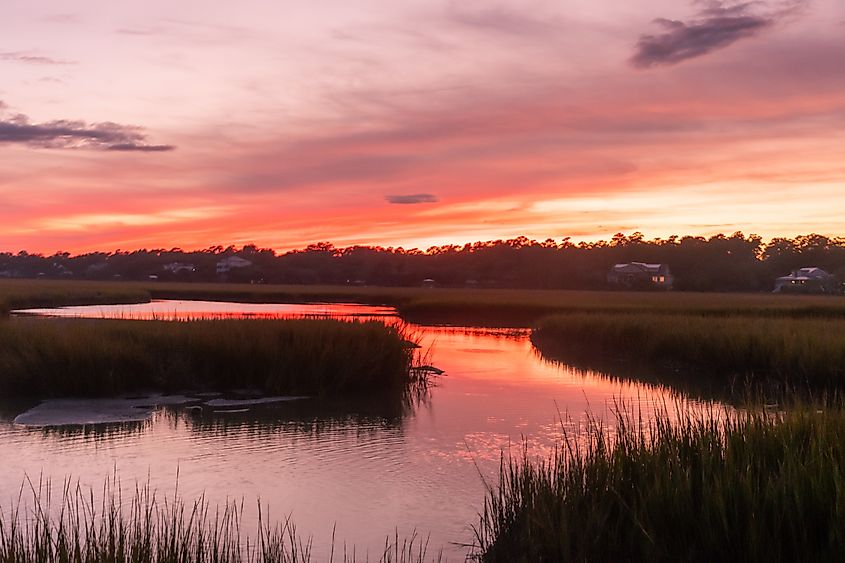 Sunset over the Marsh on Pawley's Island in Georgetown County, South Carolina.