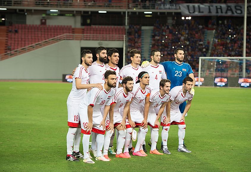 Player of Syria national team in action match 2016 Kings cup between Thailand and Syria at rajamangkala Stadium in Thailand. - Editorial credit: daykung / Shutterstock.com