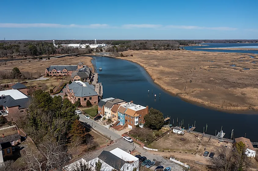 Homes along the Pagan River in Smithfield, Virginia.