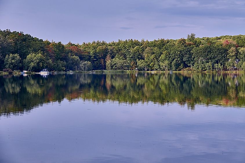 View of Fawn Lake in Hawley, Pennsylvania.