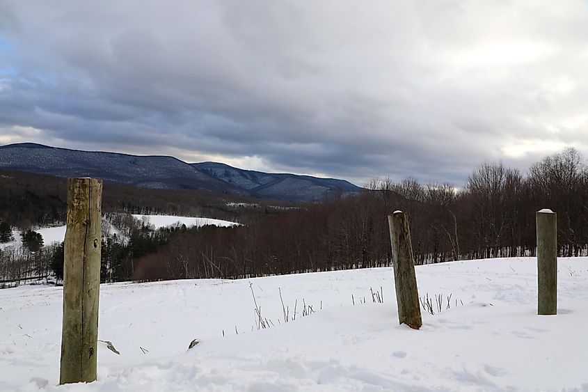 Snow and mountains in Williamstown, MA.