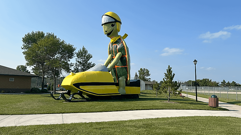 Sculpture of Tommy Turtle in Bottineau, North Dakota.