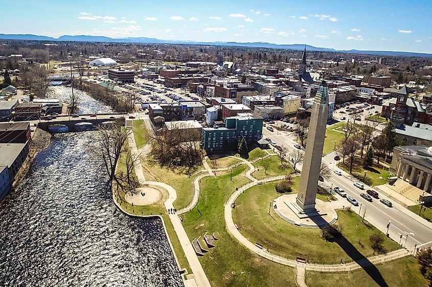 Aerial view of Plattsburgh, New York.