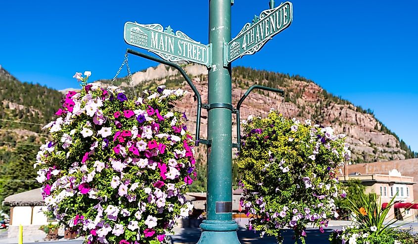 Main street 4th avenue sign in Ouray, Colorado.