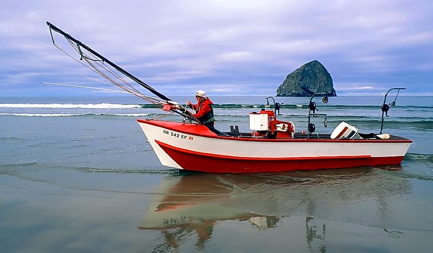 Dorey boats, Cape Kiwanda, Pacific City, Oregon.