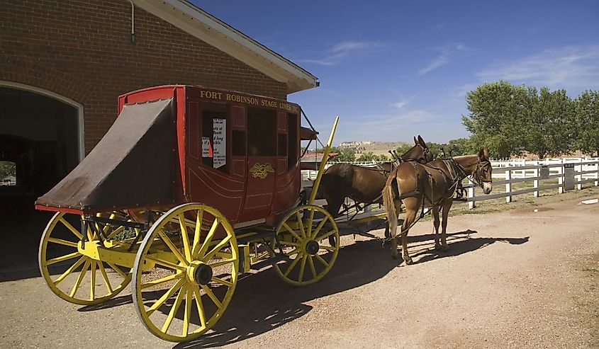 Carriage and horses at historic Fort Robinson State Park, Northwestern Nebraska, west of Crawford