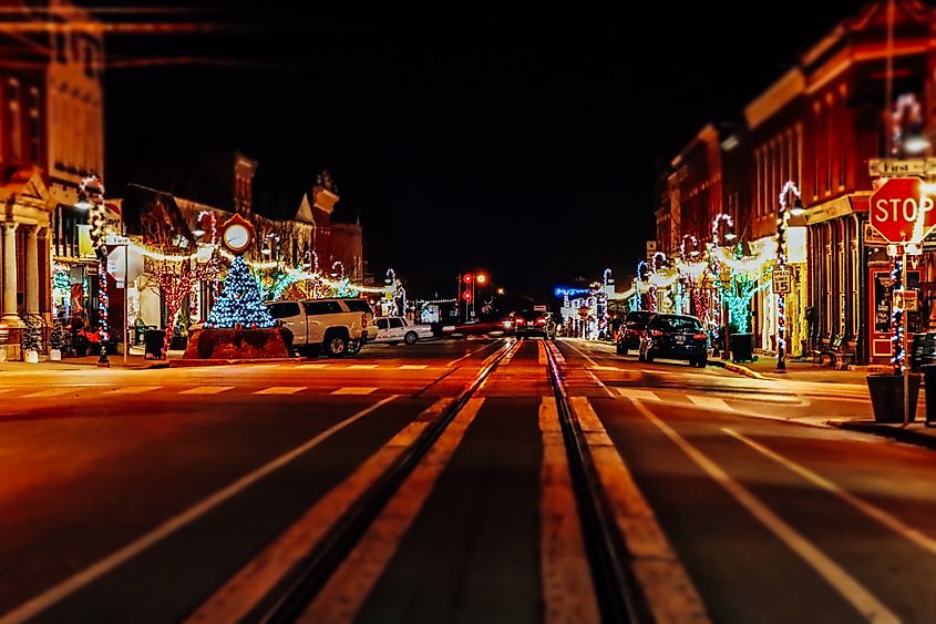 Christmas lights in downtown La Grange, Kentucky.