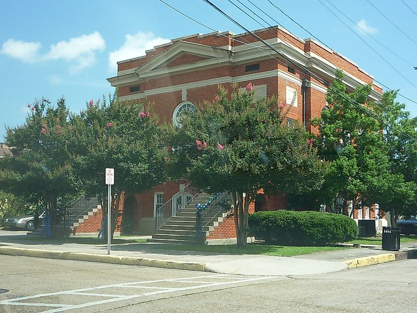 Intersection of Goode Street and School Street in Houma, Louisiana.
