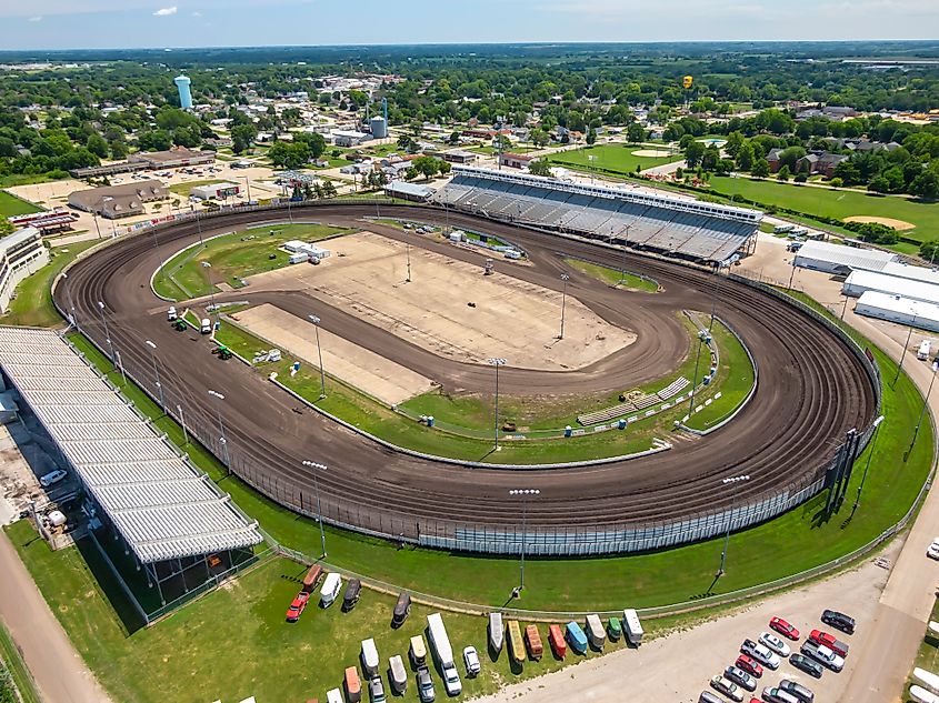 Knoxville Raceway, a semi-banked 1/2 mile dirt oval raceway (zook clay), located at the Marion County Fairgrounds in Knoxville, Iowa.