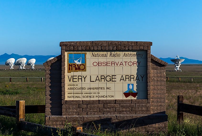 Sign of the VLA (Very Large Array) National Radio Astronomy Observatory in Magdalena, New Mexico.