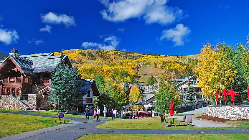 Families enjoying the fall colors at Beaver Creek Resort in Avon, Colorado