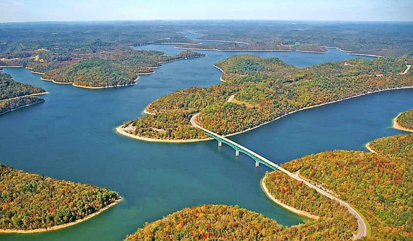 Overlooking Center Hill Lake, Tennessee in the fall.