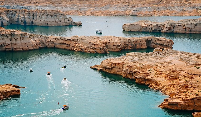 Boats on Lake Powell, Southern Utah, overlook