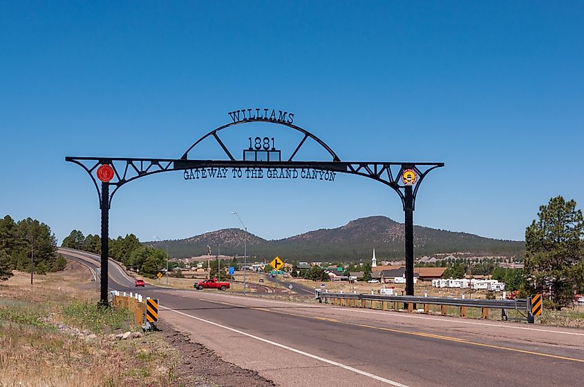 Entrance to the city of Williams located on the way to the Grand Canyon, Arizon