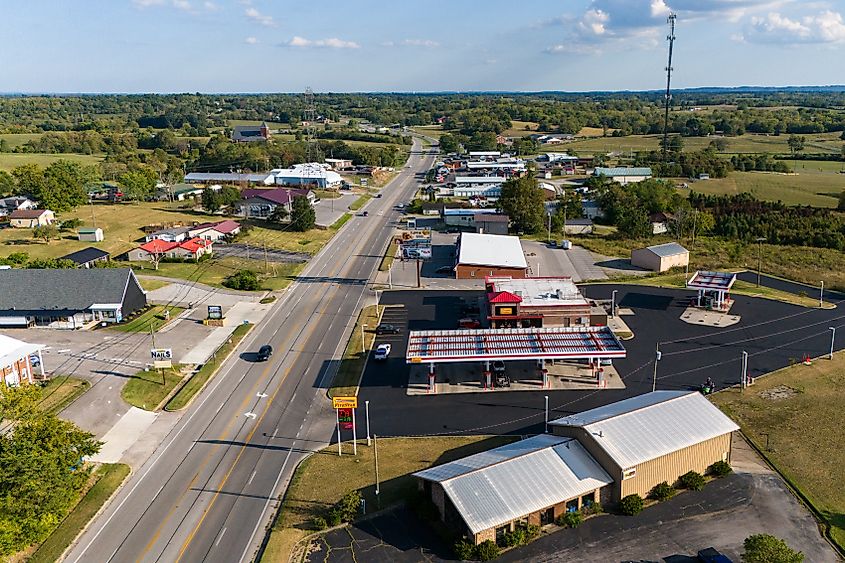 Aerial view of Harrodsburg, Kentucky.