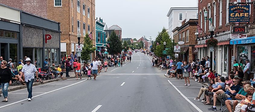 People out on the streets of Rockland, Maine for the annual Maine Lobster Festival.