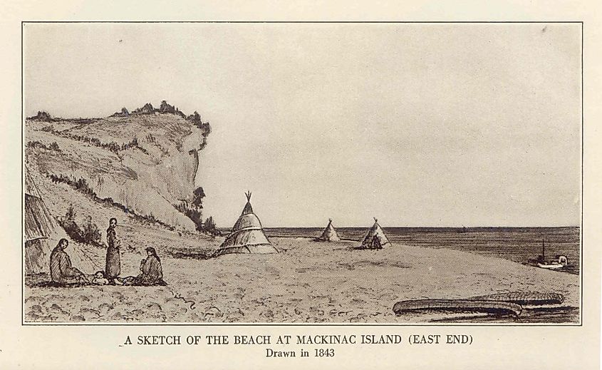 Sketch of Mission Point on Mackinac Island in Lake Huron (1843).