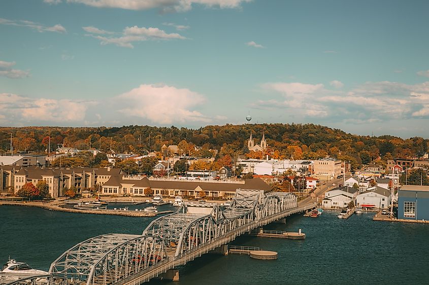 Aerial view of Sturgeon Bay, Wisconsin, in fall.