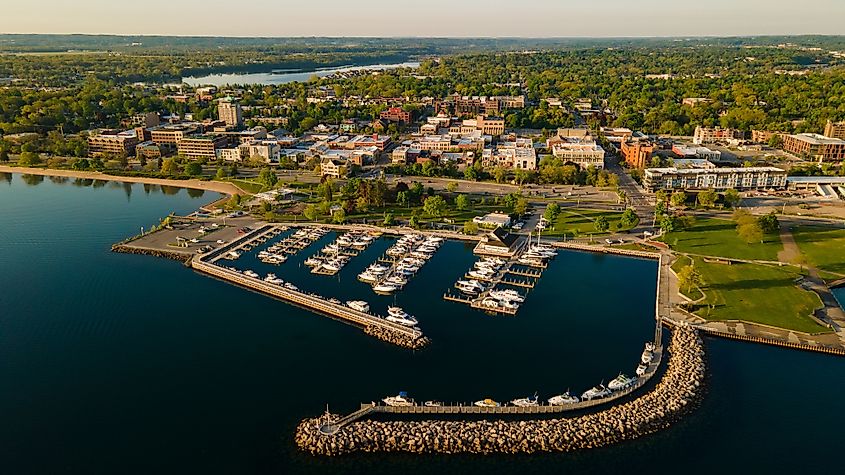 Boat Marina in Grand Traverse Bay, Traverse City, Michigan.