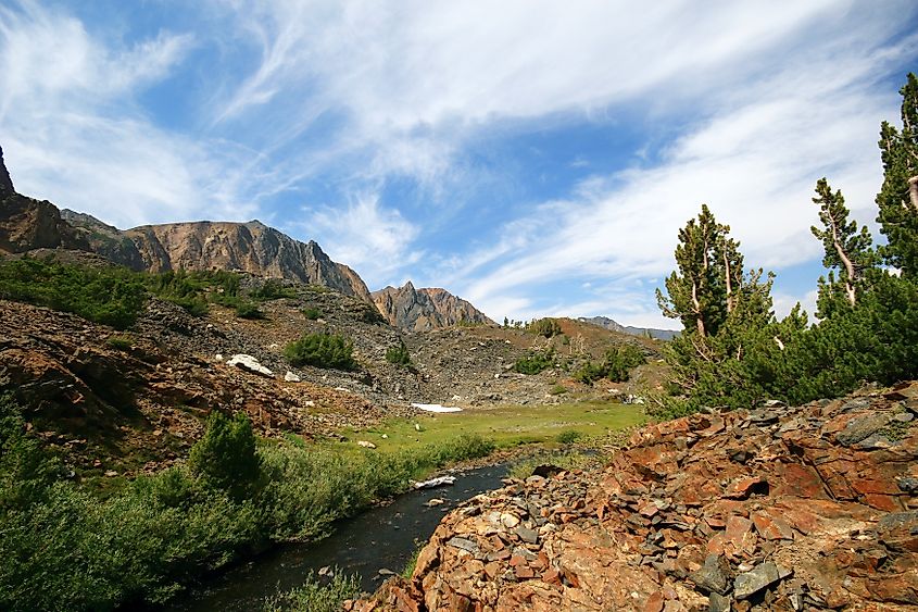 Sunny view of the Lee Vining Creek near Lee Vining, California