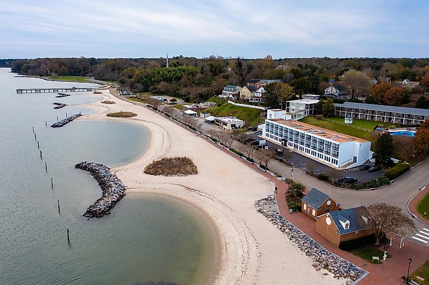 Aerial View of Yorktown Beach in Yorktown, Virginia.