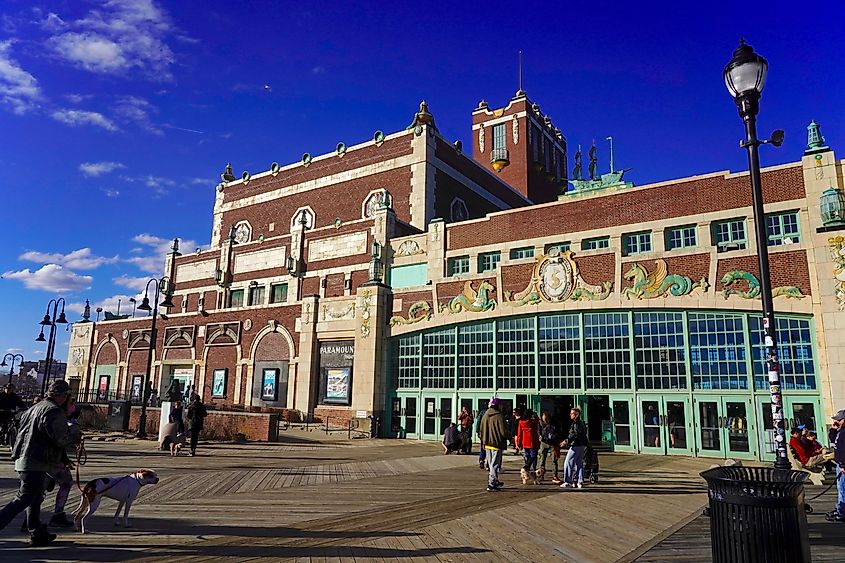 The iconic Paramount Theatre and the adjacent Asbury Park Convention Hall on the boardwalk are landmark concert and entertainment venues on the Jersey Shore. 