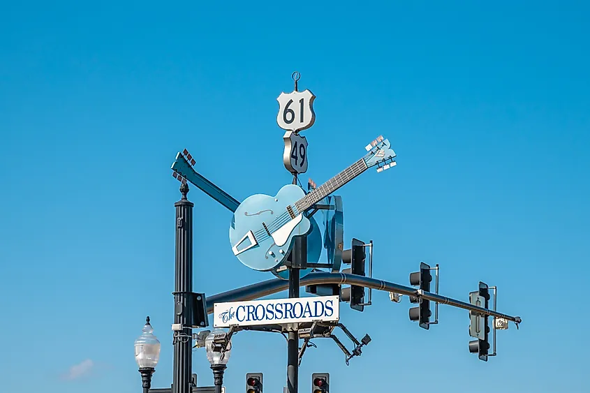 The Crossroads signage in Clarksdale, Mississippi.