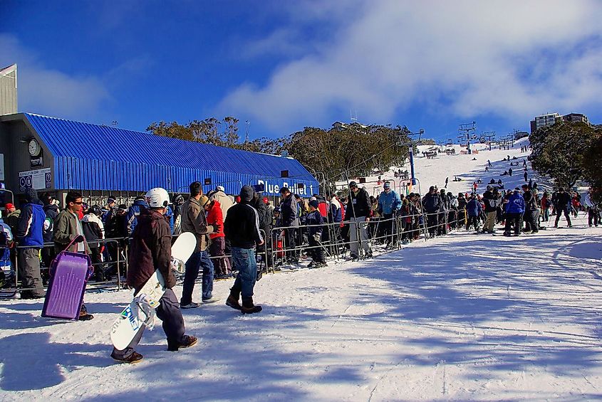 The Blue Bullet 1 chair lift at the bottom of Bourke St, at Mount Buller.