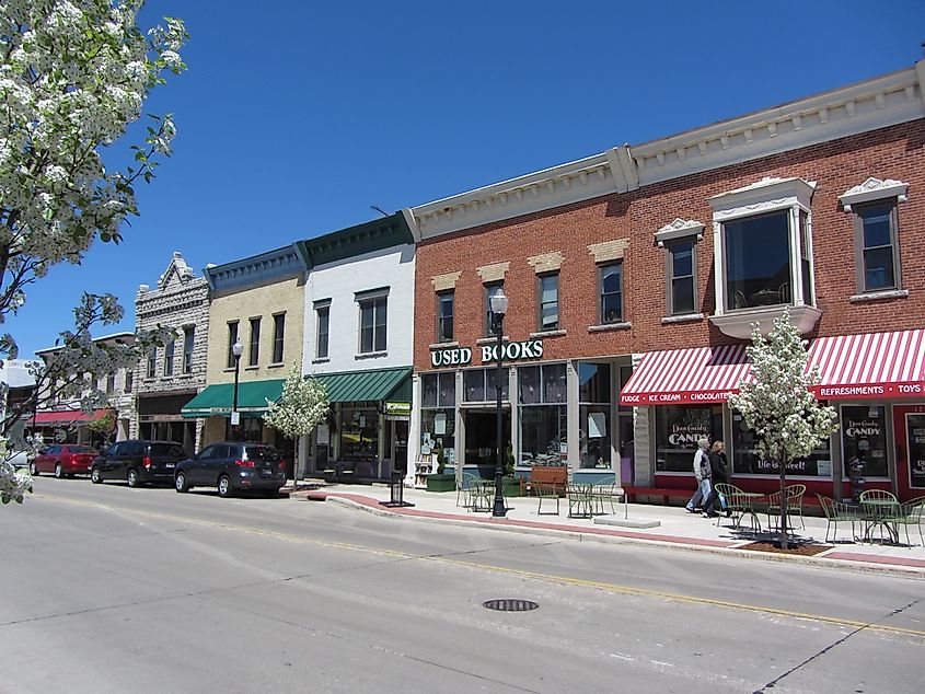 Downtown Sturgeon Bay with Shops Along Third Avenue