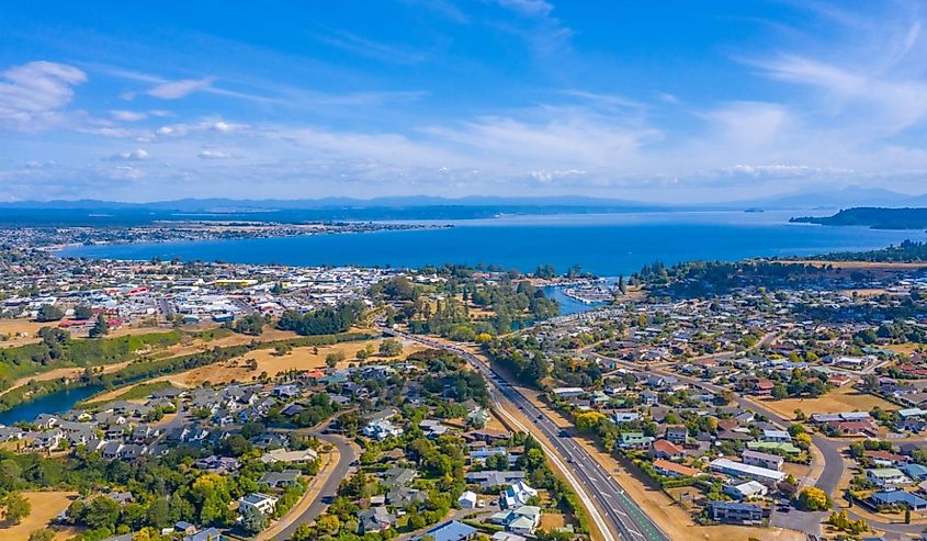 Aerial view of Taupo town in New Zealand