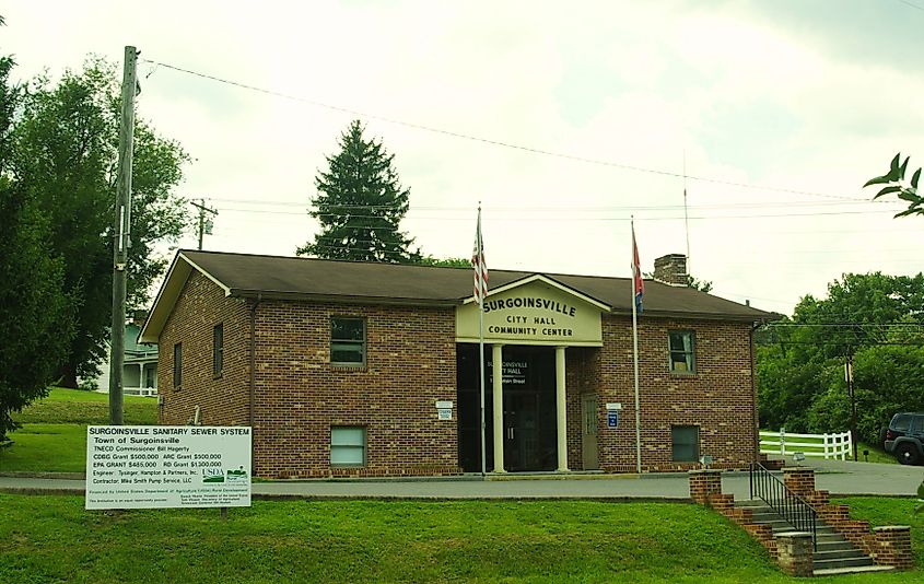 The City Hall in Surgoinsville, Tennessee.