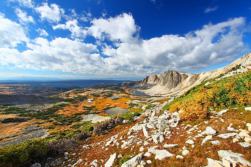 Golden sunlight illuminates the eastern face of Medicine Bow Peak.