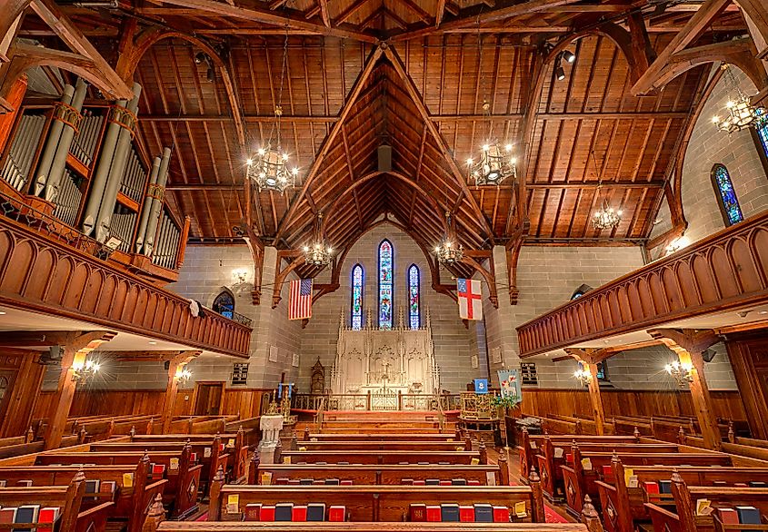 RALEIGH, NORTH CAROLINA - DECEMBER 11: Altar of the Christ Episcopal Church (1848) on December 11, 2014 in Raleigh, North Carolina