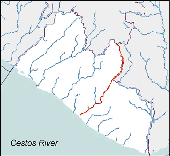 The location of Cestos River in Liberia