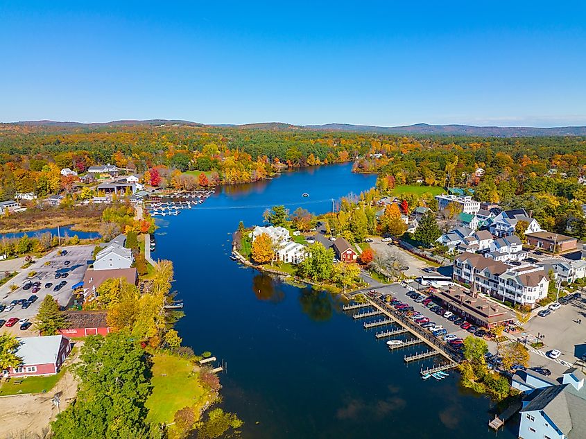 Aerial view of Lake Winnipesaukee in Wolfeboro, New Hampshire.
