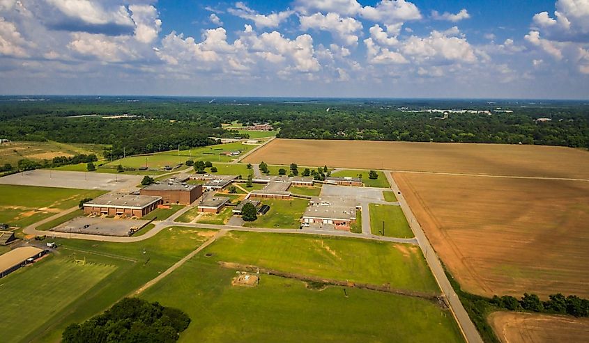 Overhead aerial photo of Peach County High School in Fort Valley, Georgia.