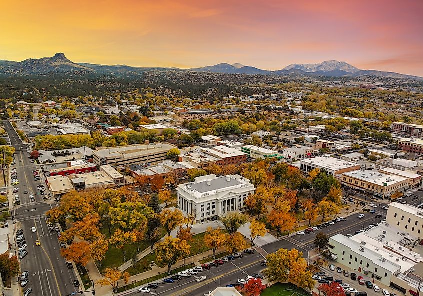 Aerial view of Prescott in fall.