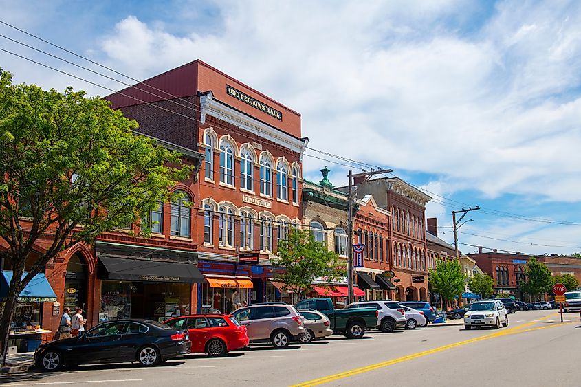 Odd Fellows Hall at 115 Water Street in the historic town center of Exeter, New Hampshire.