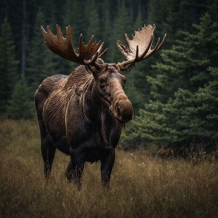 A giant of the deer family, moose are known for their impressive size, long legs, and often massive antlers.